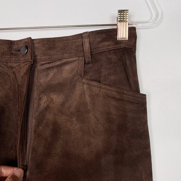 Lord & Taylor Womens 4P Petite Brown Suede Leather High Rise Straight Leg Pants - Picture 5 of 9